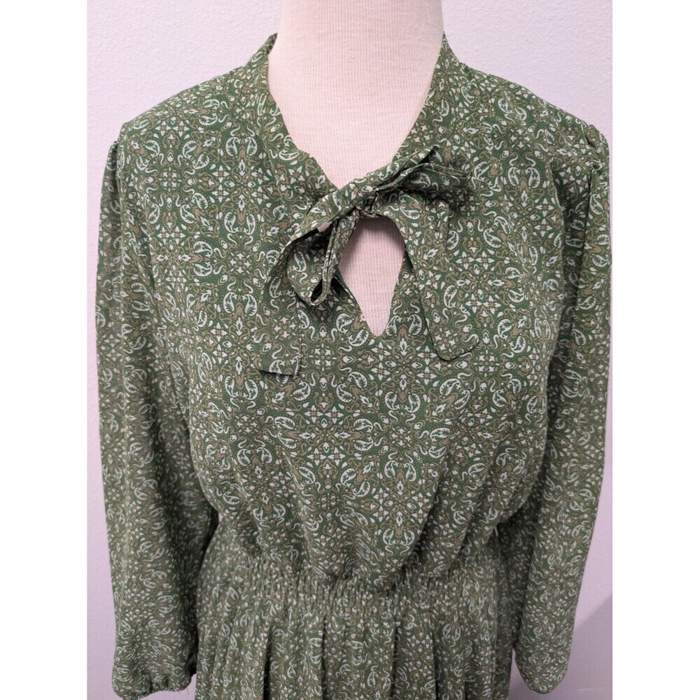 Lark & Grey Green Paisley Floral Print Smocked Dress sz M Holiday Modest Peasant - Picture 5 of 13